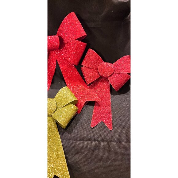 Vintsge Mcm Set Of 6 Glitter Christmas Bows In Red Green 1960s - Picture 2 of 7
